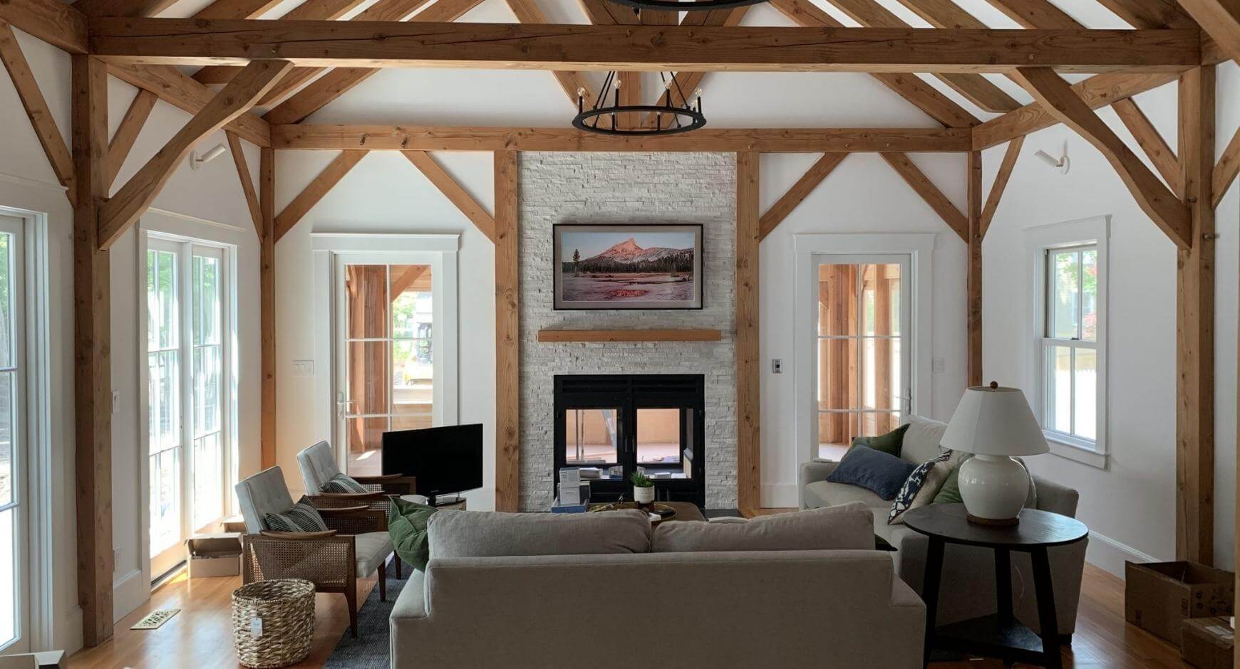 two way fireplace in cottage