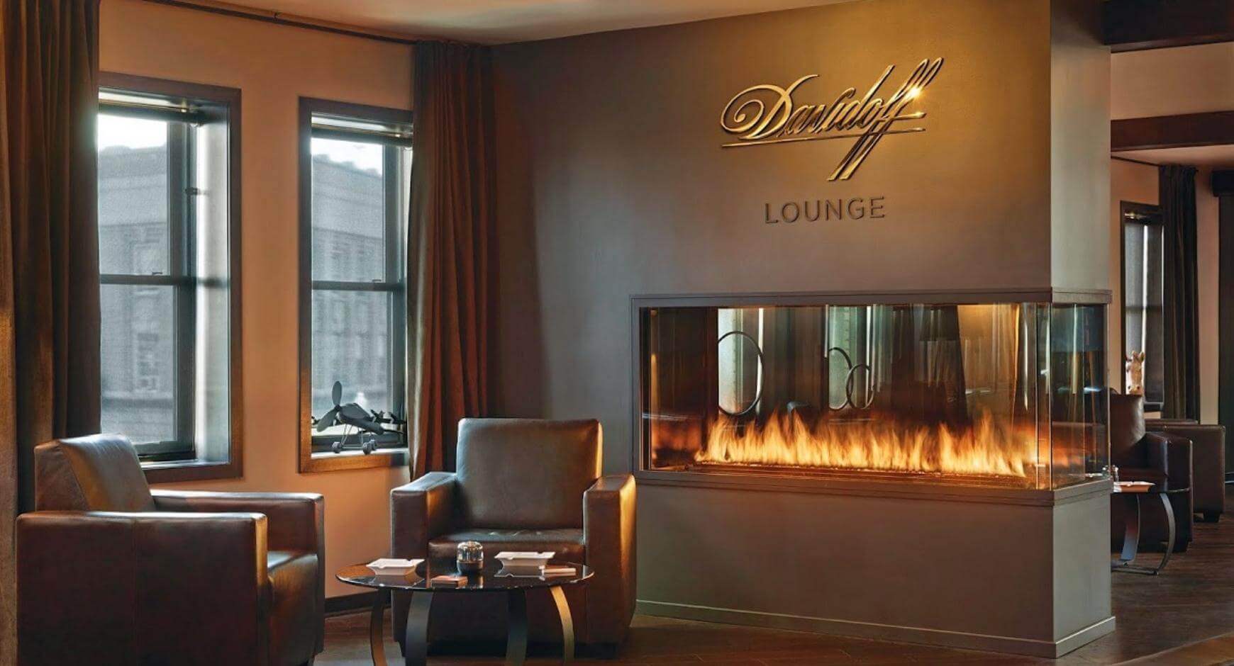 corner fireplace in hotel lobby