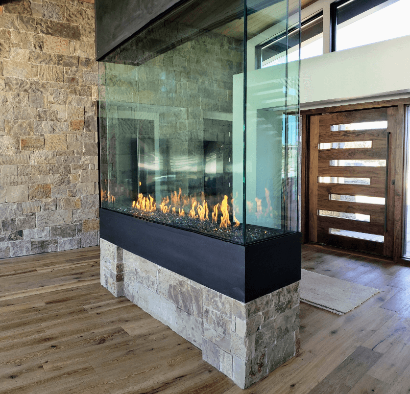 Image of a four sided gas fireplace