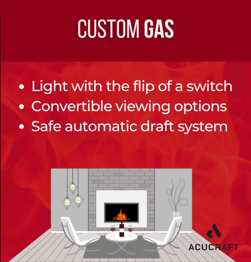 an infographic listing three benefits of a custom gas fireplace