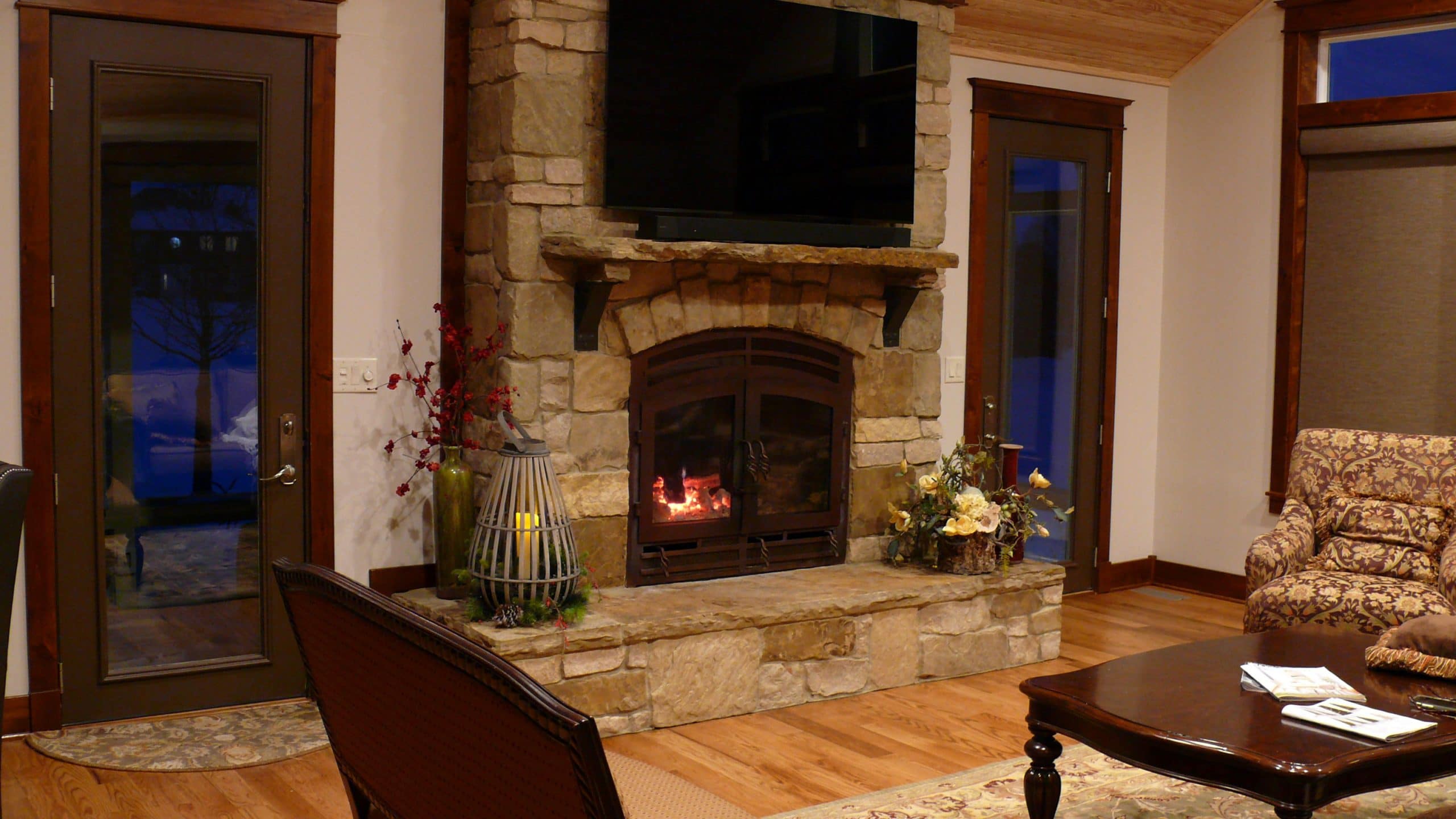 double sided two way wood fireplace