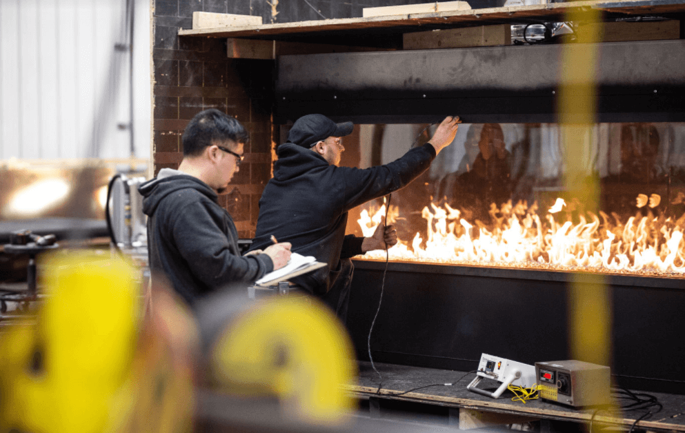 Men building a custom fireplace