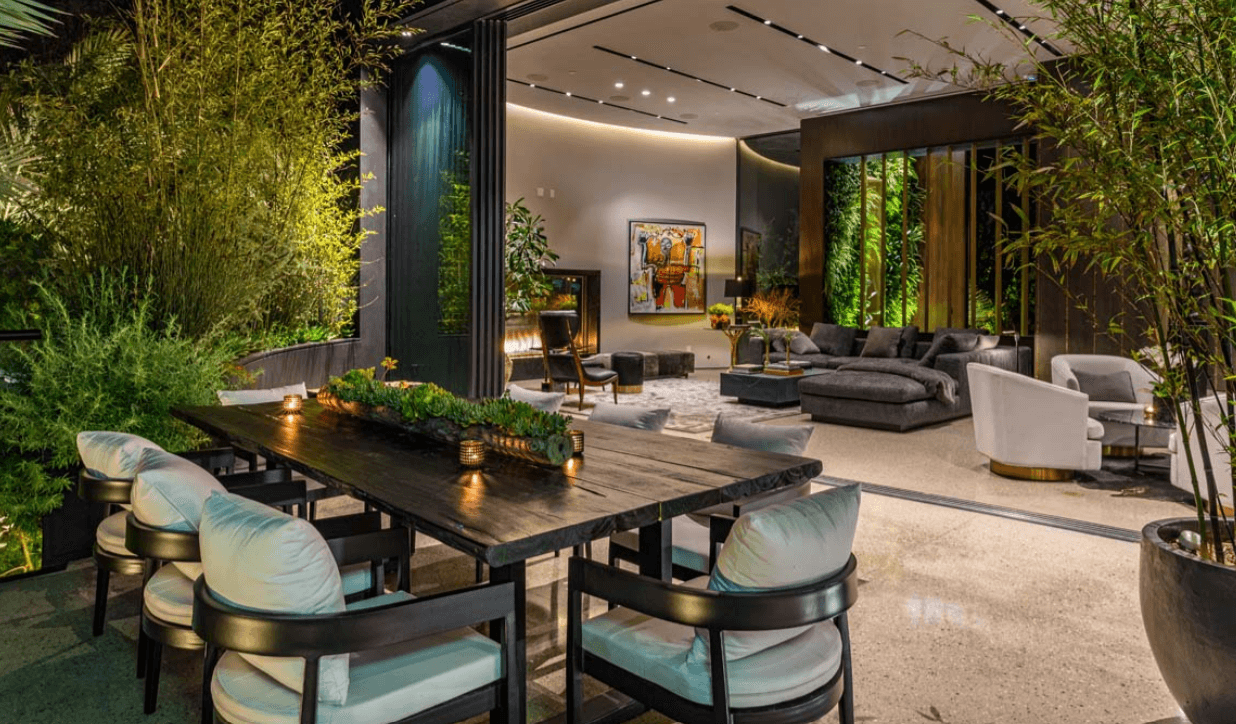 modern indoor dining area with greenery