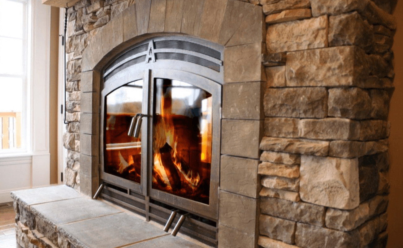 single-sided wood fireplace up close