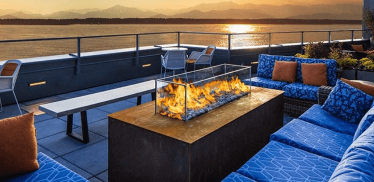 fire table overlooking the ocean