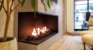 image of an open gas panoramic fireplace