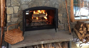 image of an open wood fireplace