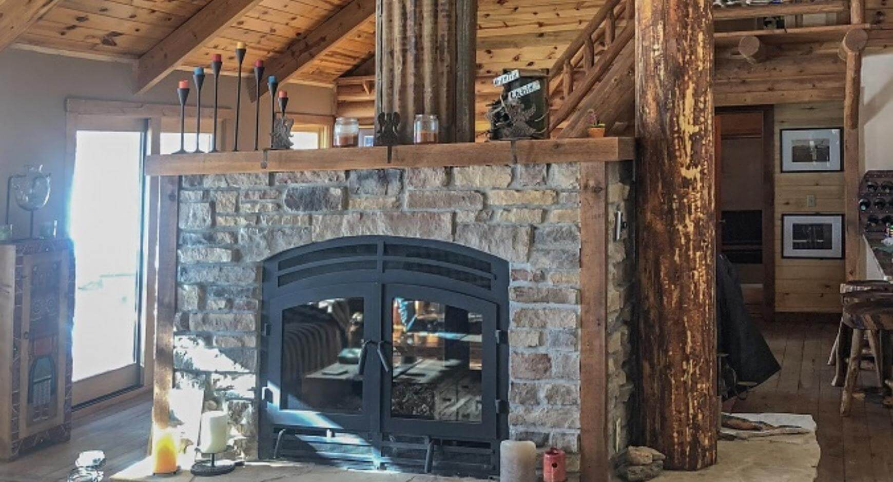 single flue stone fireplace