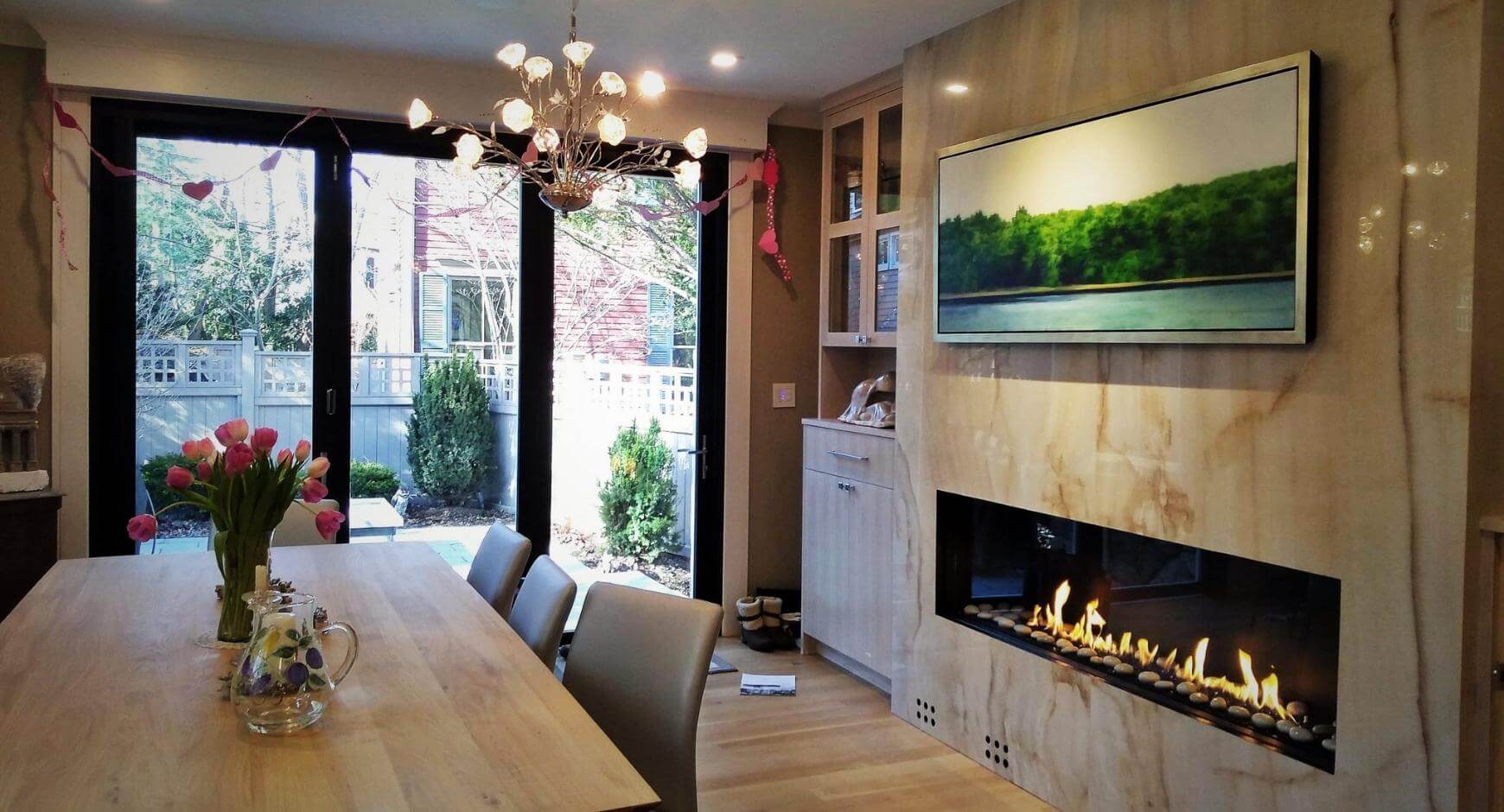 linear front facing fireplace