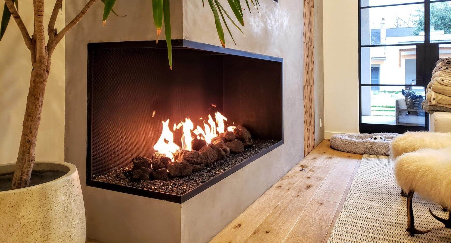 Three sided gas fireplace