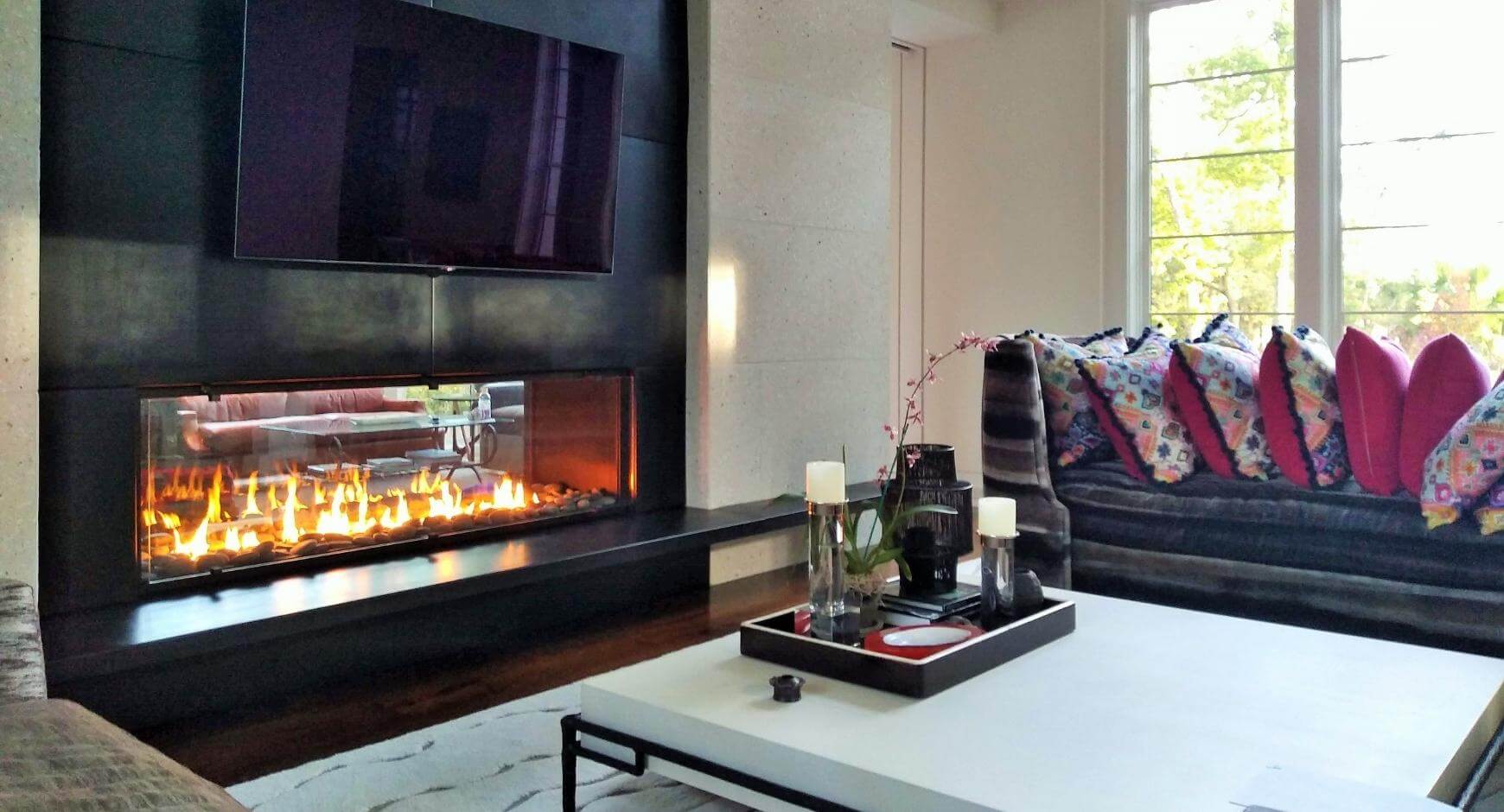 modern see through fireplace