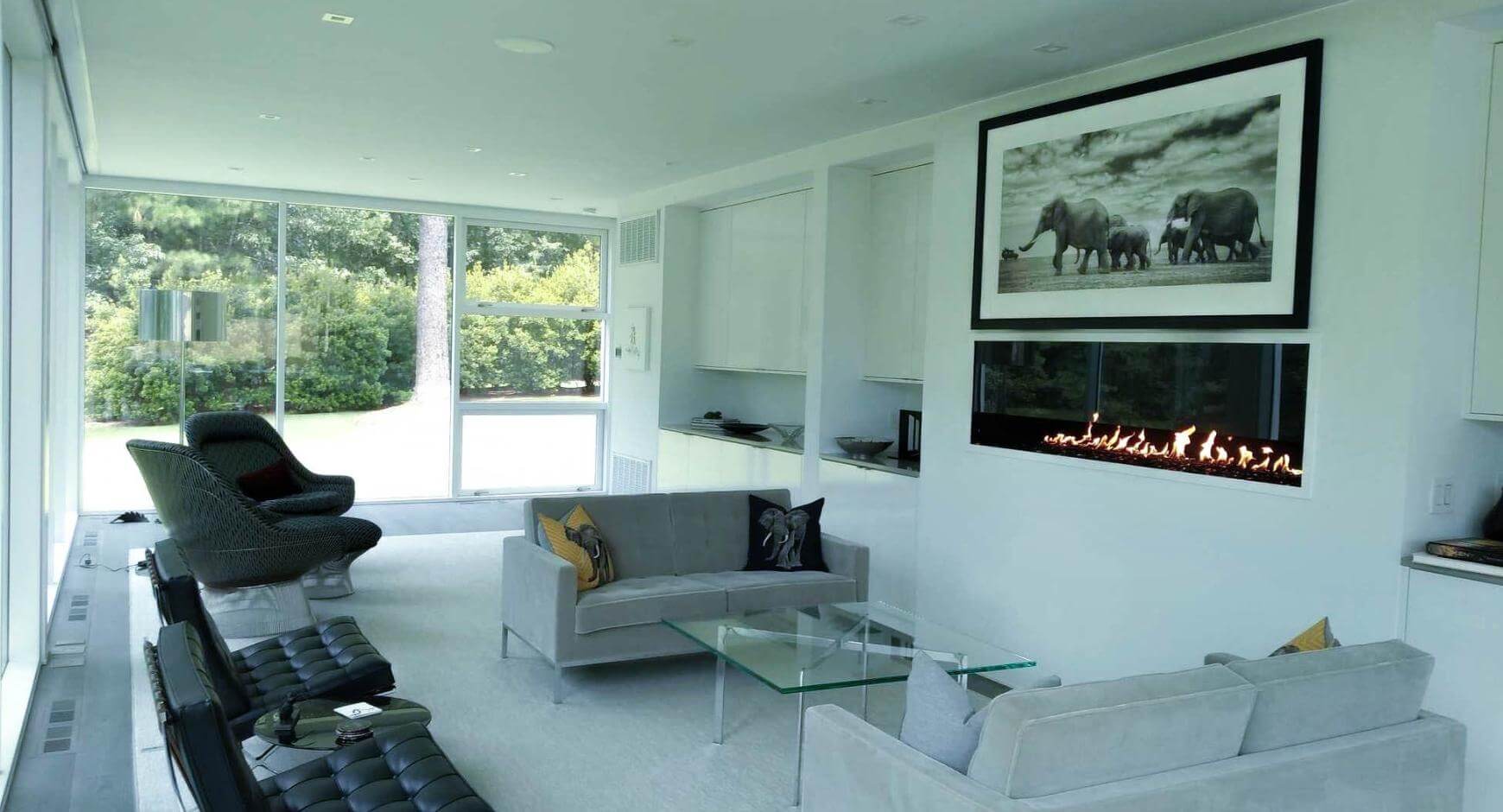 modern fireplace in white wall