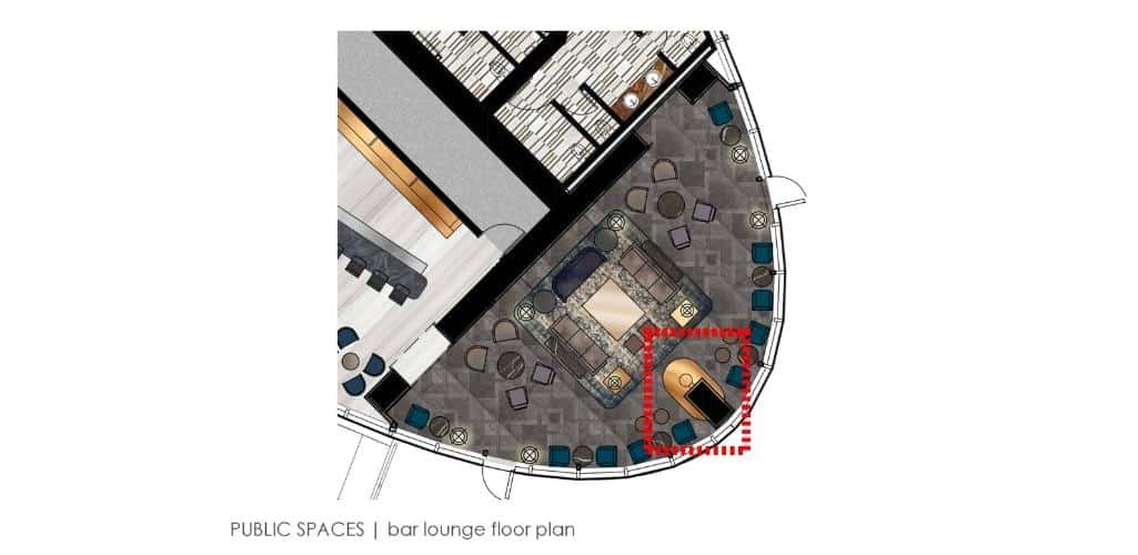 plans for an oval commercial fireplace in a bar lounge