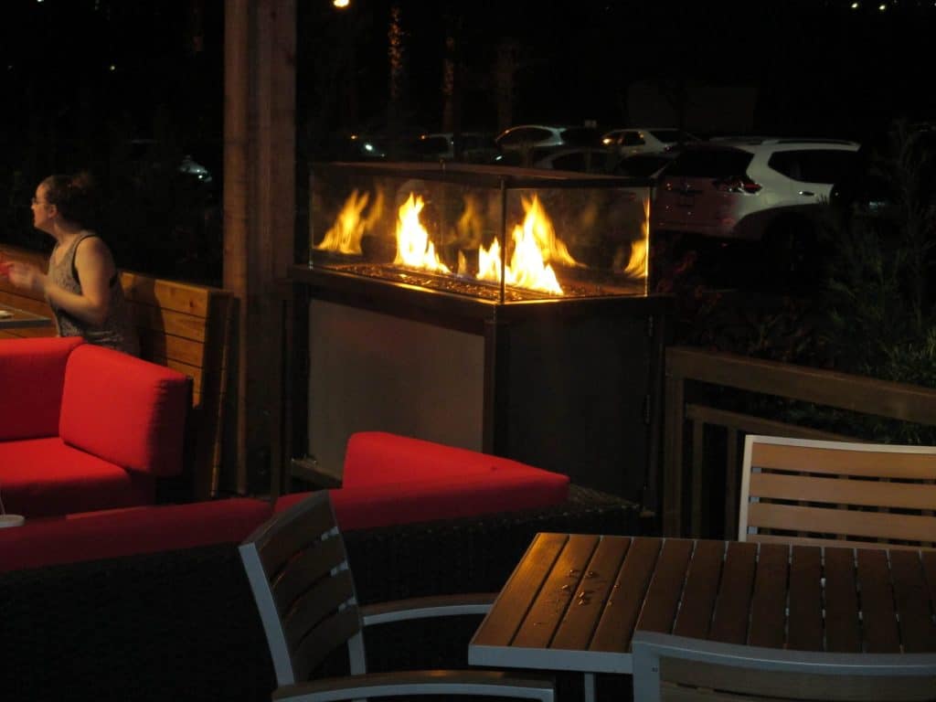 outdoor fire burner at a restaurant patio