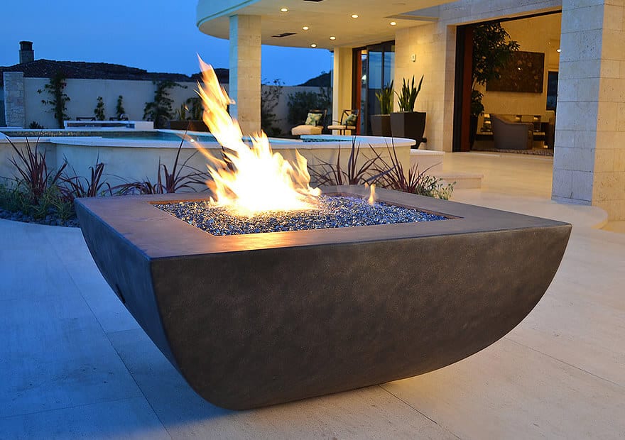 large statement fireplace on a patio