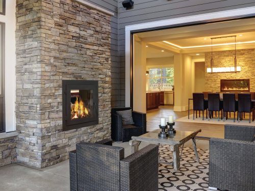 double sided indoor outdoor wood fireplace for new home