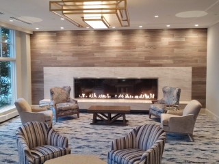 modern gas fireplace idea for a clubhouse lounge