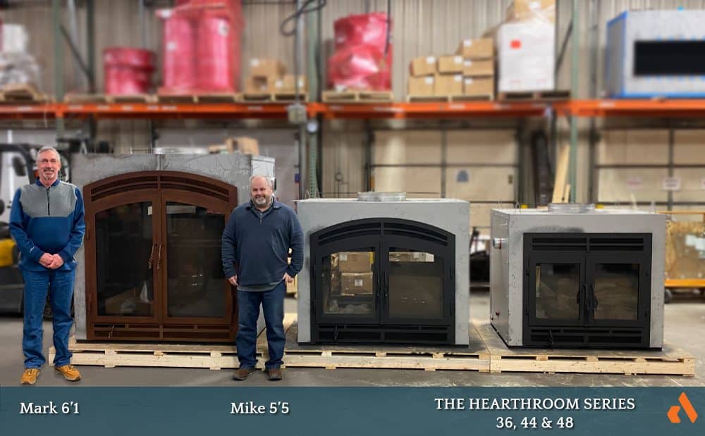 Three sizes of hearthroom wood burning fireplaces