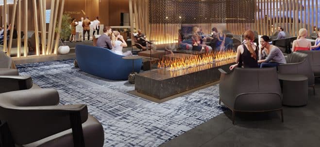 fireplace inspiration rendering of a luxury airline lounge
