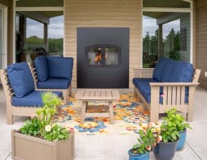 an image of a double sided inside outside wood burning fireplace patio