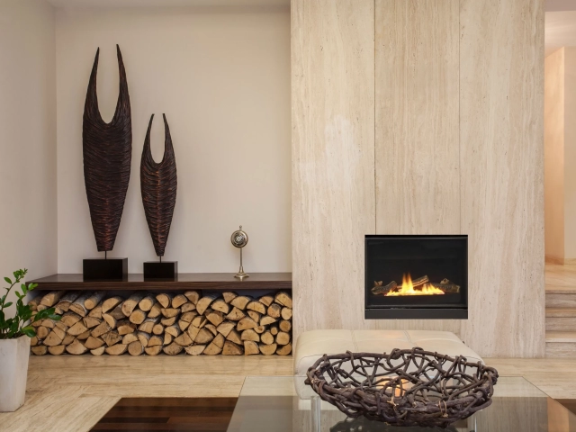 acucraft-36-inch-slim-line-direct-vent-fireplace contemporary living room with front facing direct vent fireplace with gas logs