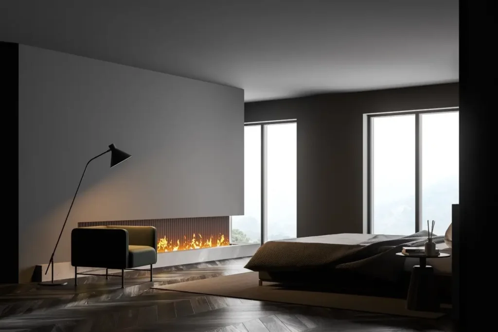 Modern-vapor-fireplace-bedroom