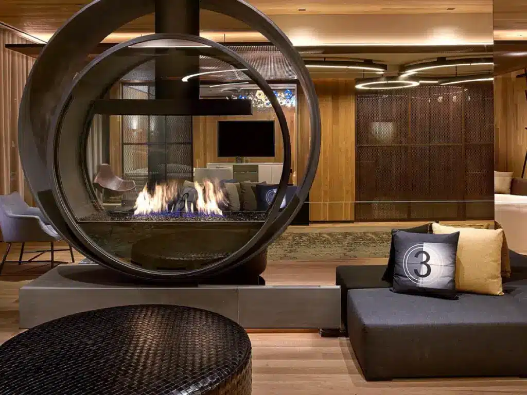 Custom gas circular fireplace palomar hotel 3
