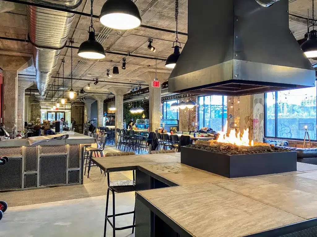 Acucraft-Custom-4-Sided-Open-Gas-Fireplace-with-Logs