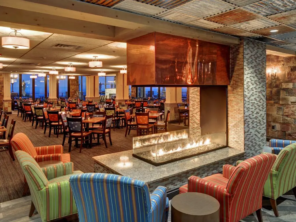 Peninsula custom gas open fireplace commercial