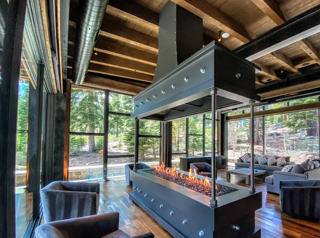 Custom 4 Sided Gas Fireplace with Corner Posts (Custom)