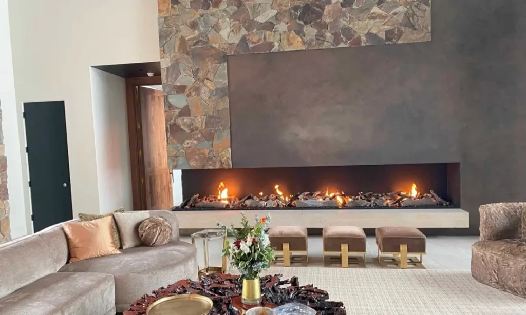 Gas Fireplace Linear Modern Peninsula Stone