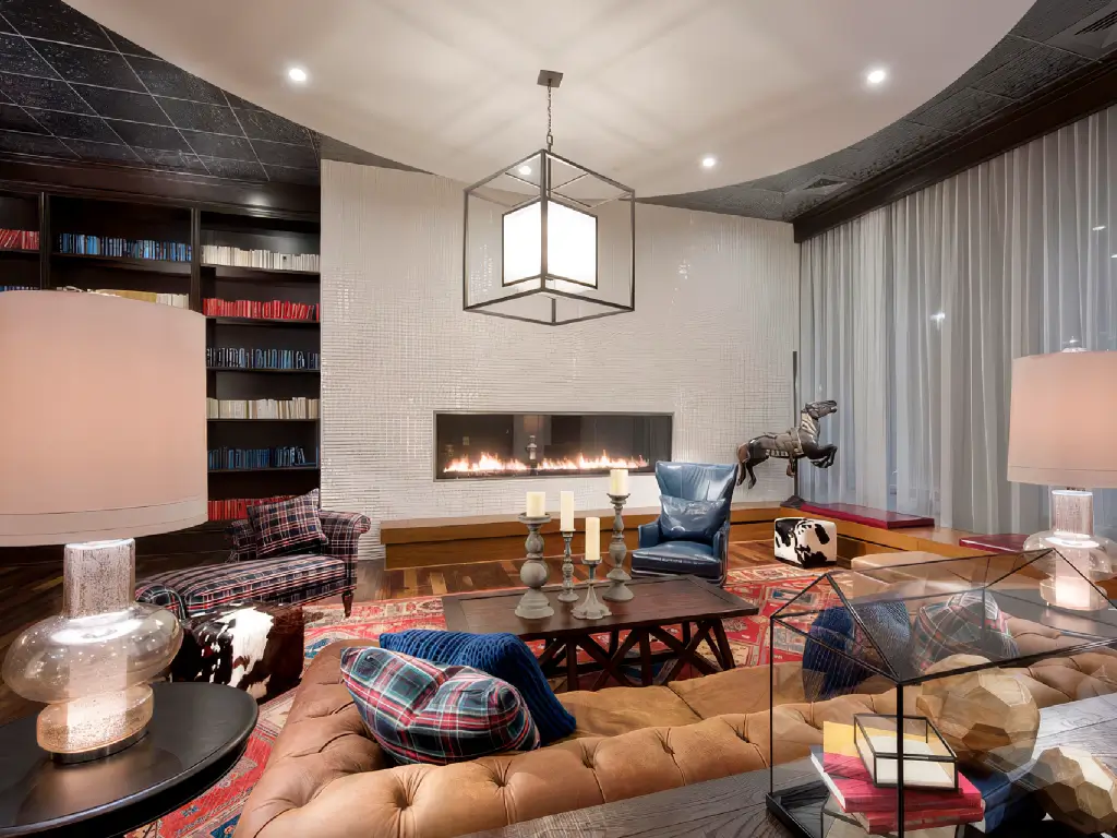 Acucraft Blaze standard single-sided gas fireplace in a large lounge with long sightlines