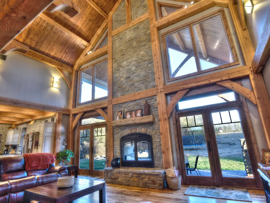 Interior view of an Acucraft Hearthroom 44 indoor-outdoor wood fireplace